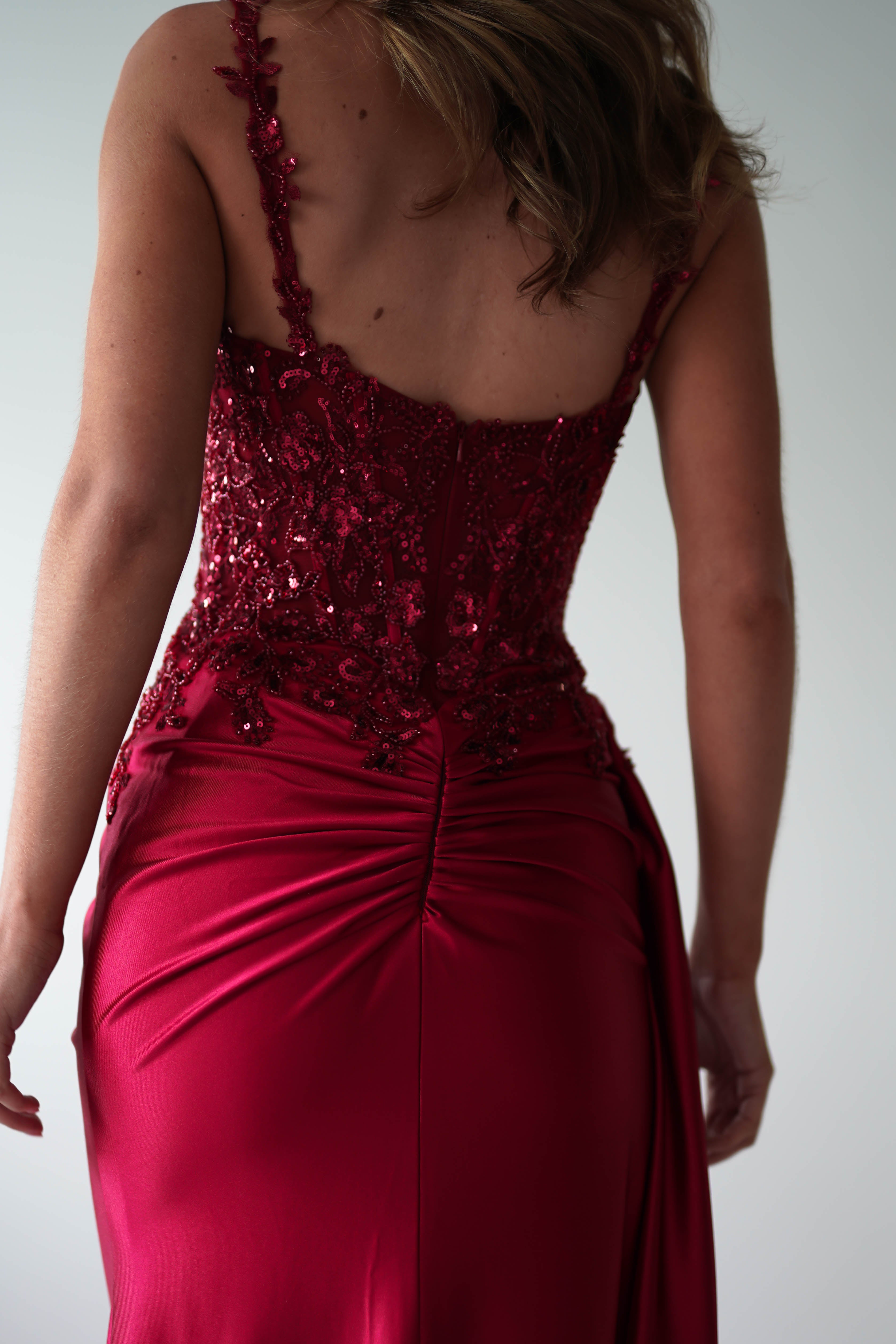 Cindy Pleated Bodice Gown | Burgundy | Debs & Prom | Formal Gown | Oh Hello Clothing