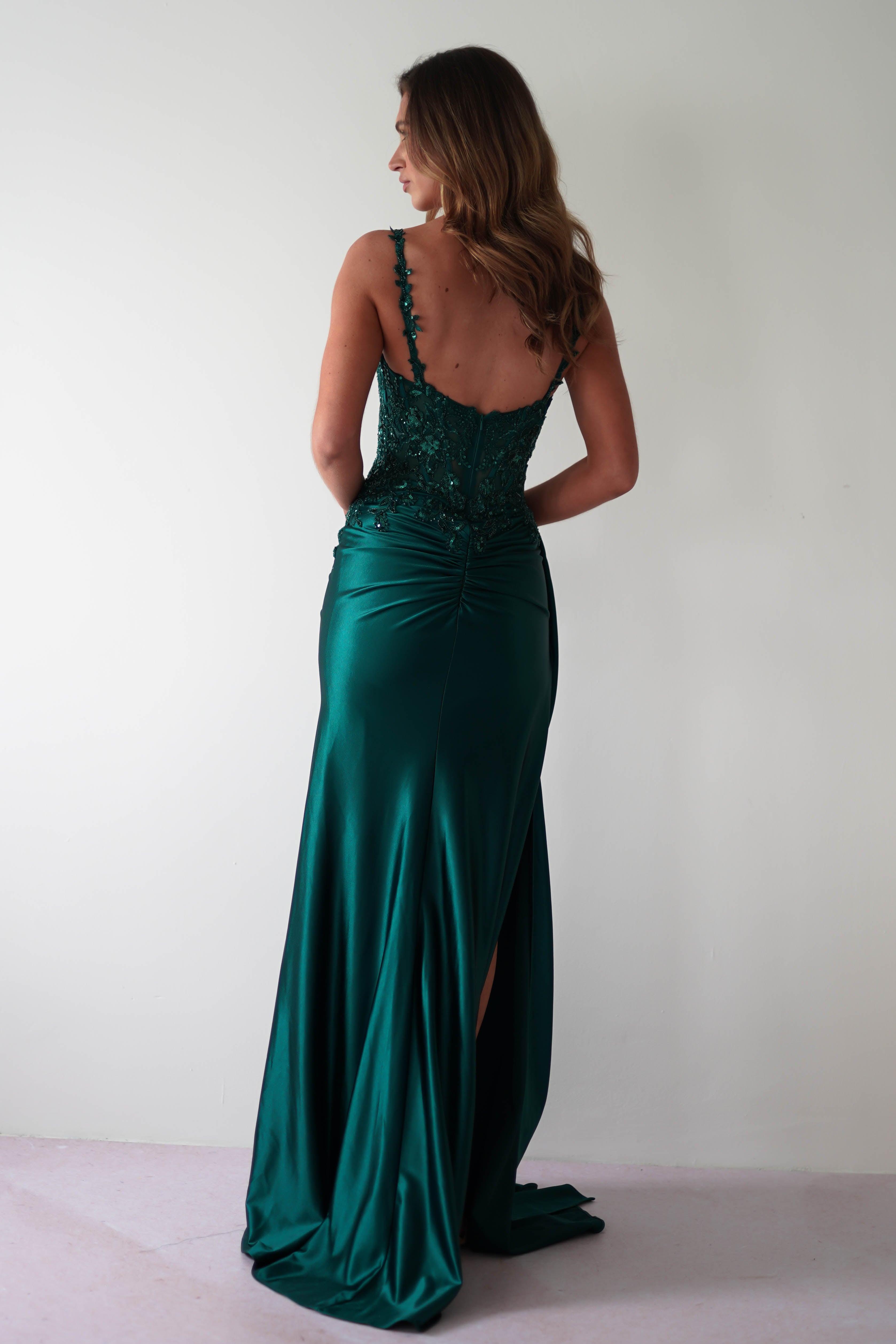 Cindy Pleated Bodice Gown | Emerald Green | Debs & Prom | Formal Gown | Oh Hello Clothing