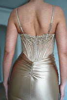 Oh Hello Clothing Dresses > Prom Dresses 1*DONE-CIND- CDS556- Embellished Corset Satin Maxi Gown – Gold