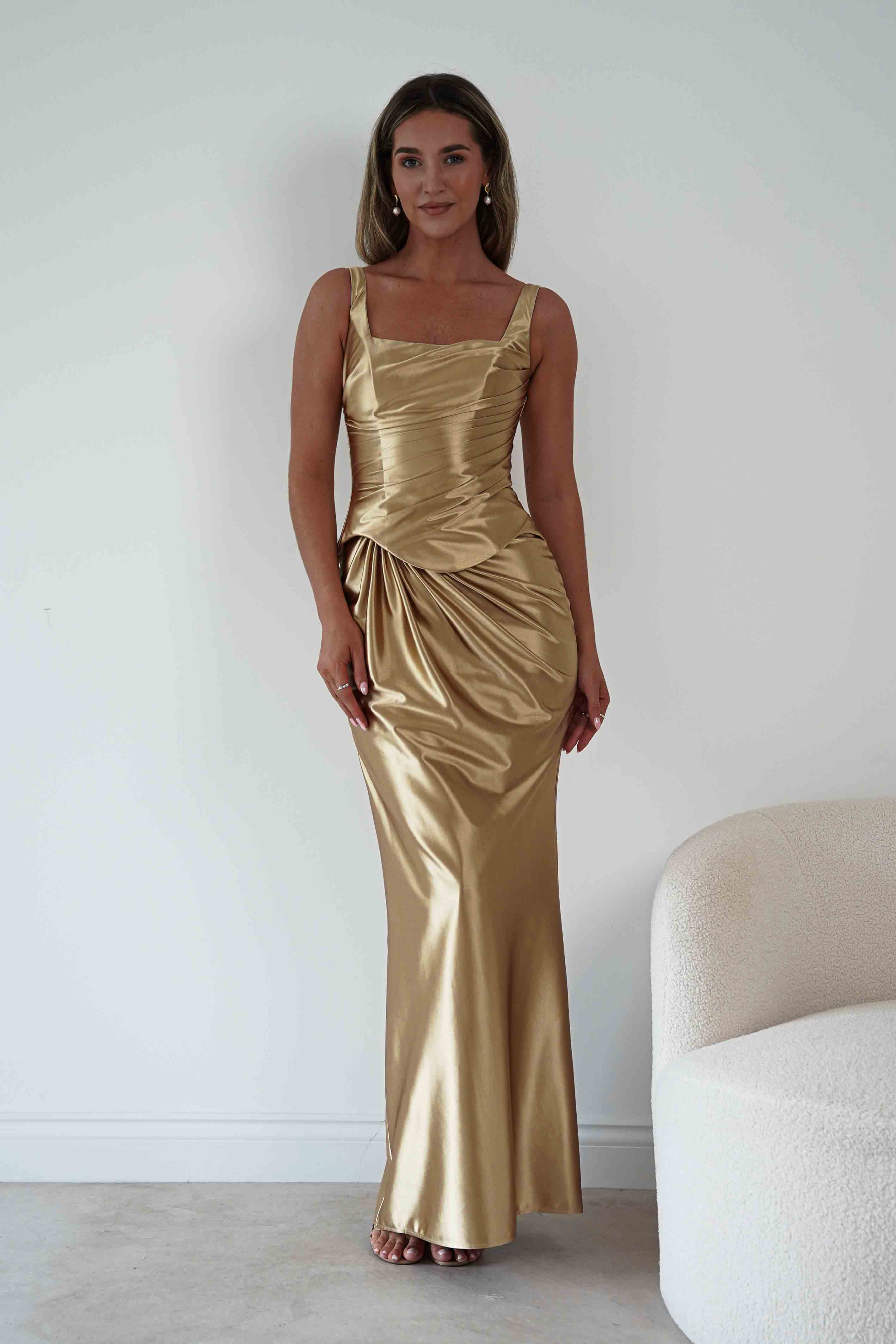 Oh Hello Clothing Women > Clothing > Dresses 1*DONE*CIND-CH2604-GOLD-DRAPED SATIN MAXI DRESS (Copy)