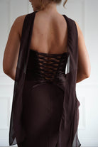 Oh Hello Clothing Women > Clothing > Dresses 1*Done-Cind-T732-Brown Strapless Ruched Midi Dress with Matching Scarf (Copy)