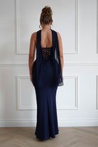 Oh Hello Clothing Women > Clothing > Dresses 1*Done-Cind-T732-Navy Strapless Ruched Midi Dress with Matching Scarf