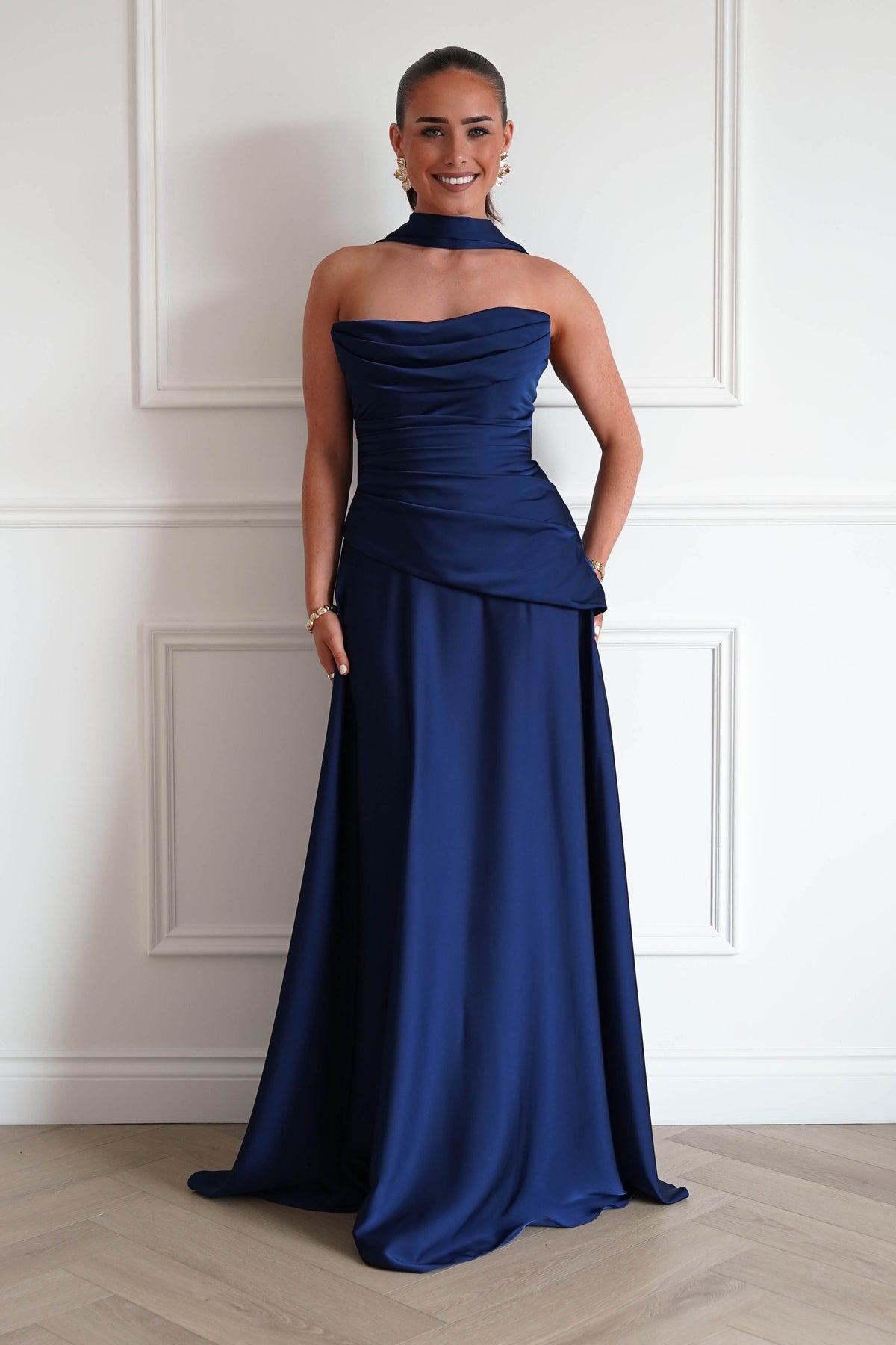 Oh Hello Clothing Women > Clothing > Dresses 1*DONE- CINDERALLA-7432-navy Draped Corset Maxi Dress (Copy)