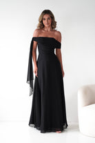 Oh Hello Clothing Dresses 1*DONE -CINDERALLA-BLACK DRESS DRAPE DSEIGN ON ONE SIDE- T716