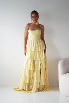 Oh Hello Clothing Women > Clothing > Dresses 1*DONE - Cinderalla-CD402- YELLOW Strapless Embellished Chiffon Tiered Maxi Dress