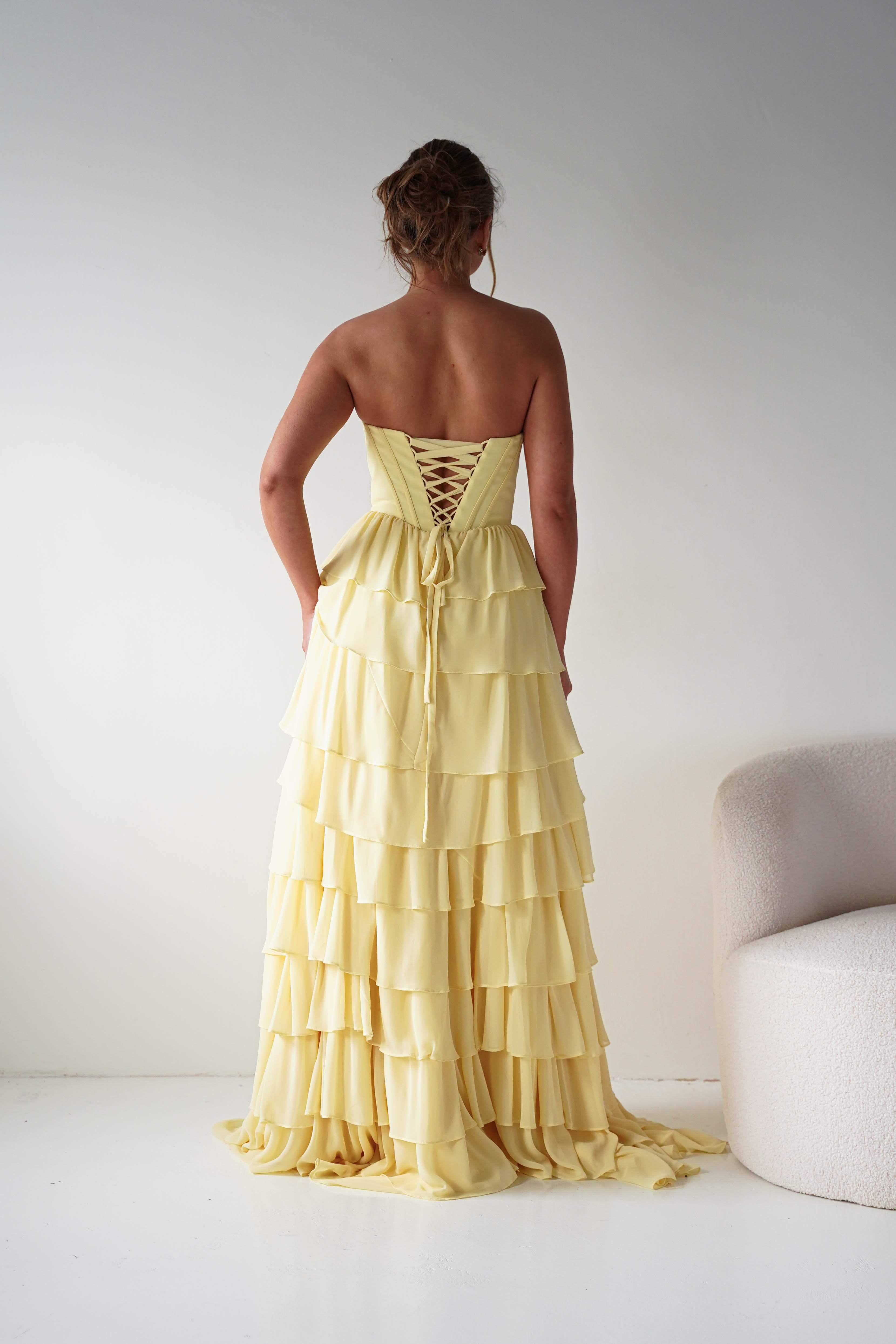 Oh Hello Clothing Women > Clothing > Dresses 1*DONE - Cinderalla-CD402- YELLOW Strapless Embellished Chiffon Tiered Maxi Dress