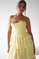 Oh Hello Clothing Women > Clothing > Dresses 1*DONE - Cinderalla-CD402- YELLOW Strapless Embellished Chiffon Tiered Maxi Dress