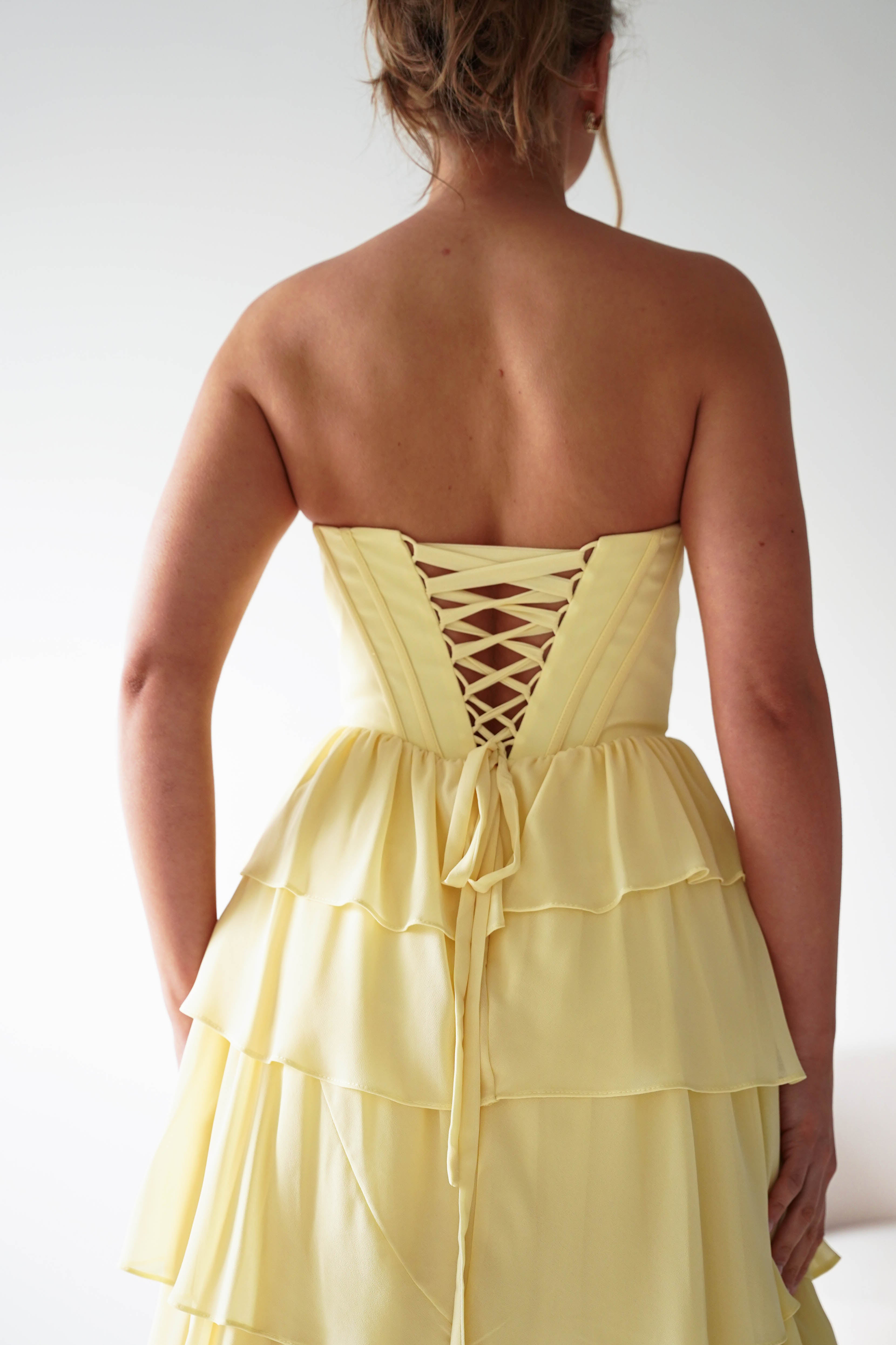 Oh Hello Clothing Women > Clothing > Dresses 1*DONE - Cinderalla-CD402- YELLOW Strapless Embellished Chiffon Tiered Maxi Dress