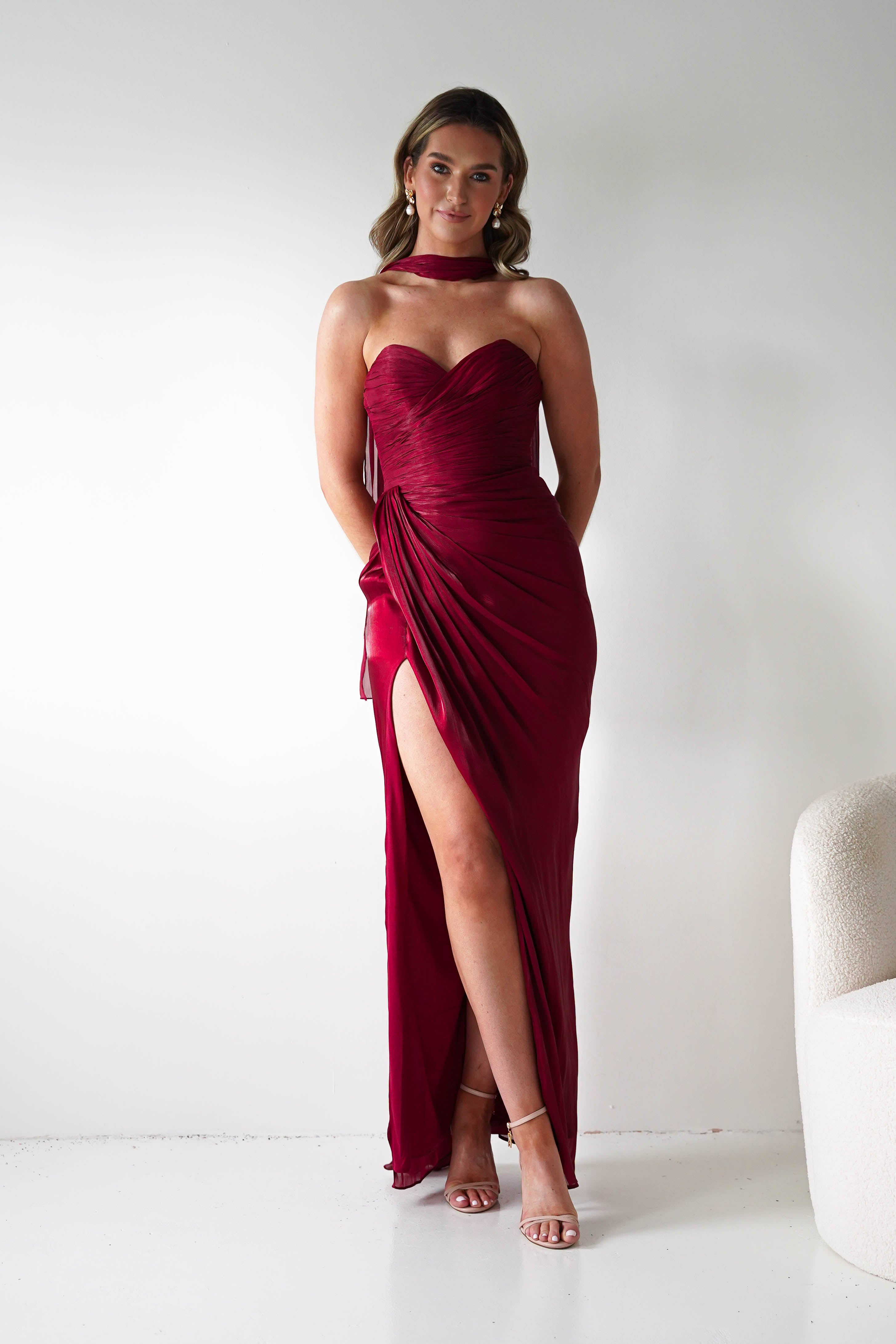 Oh Hello Clothing Women > Clothing > Dresses 1*DONE -CINDERALLA-CD411-BURGUNDY GOWN WITH MATCHING SCARF