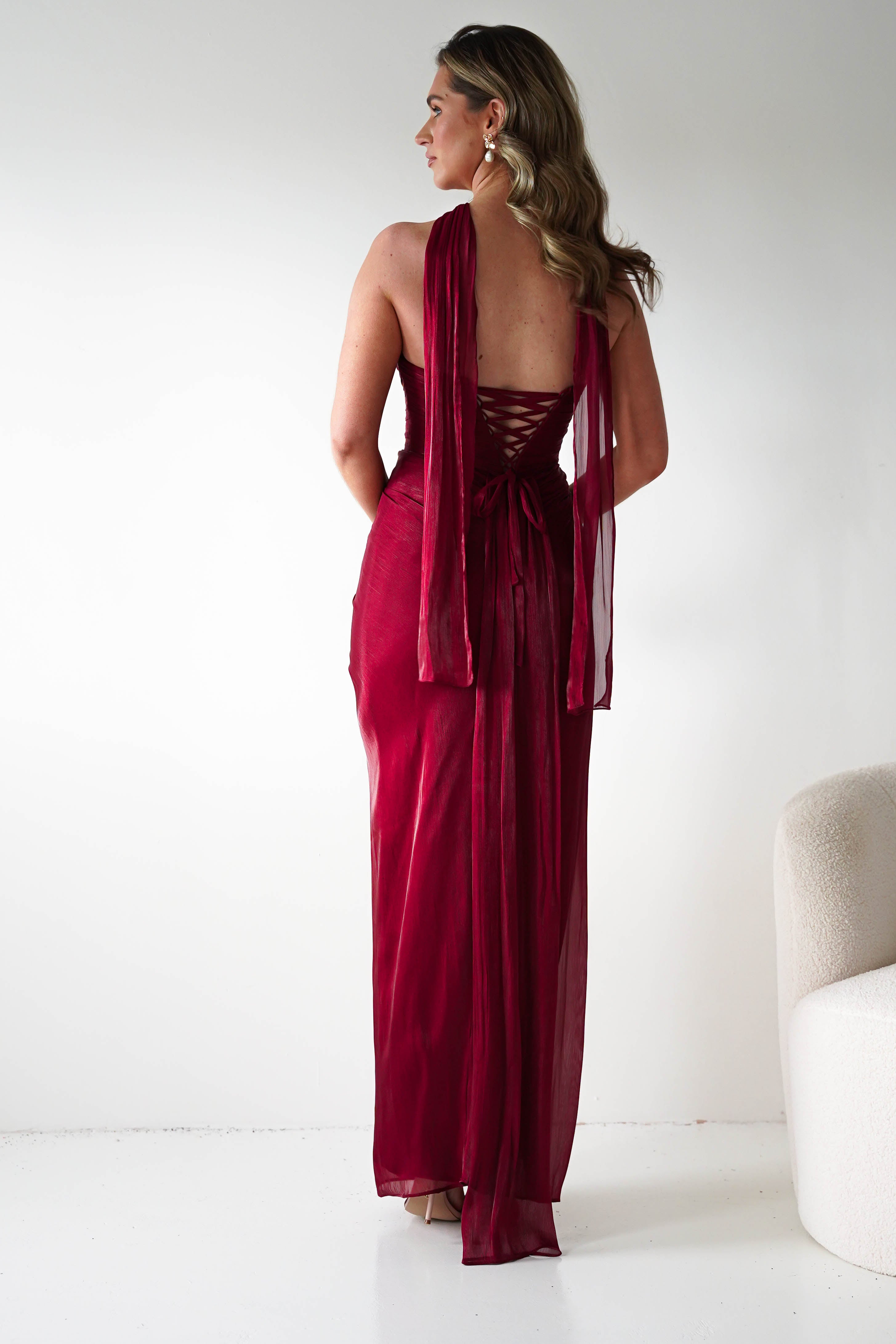 Oh Hello Clothing Women > Clothing > Dresses 1*DONE -CINDERALLA-CD411-BURGUNDY GOWN WITH MATCHING SCARF