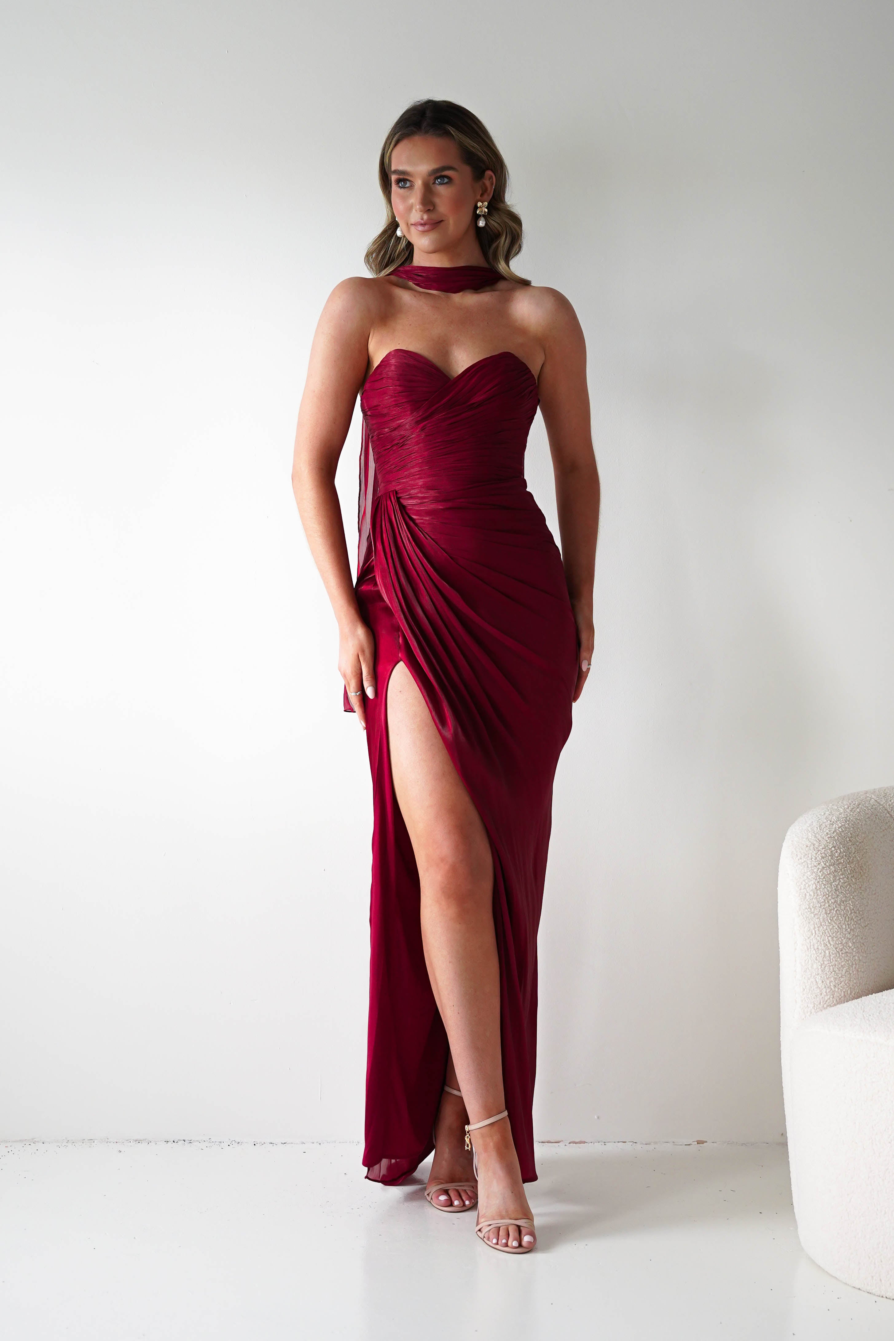 Oh Hello Clothing Women > Clothing > Dresses 1*DONE -CINDERALLA-CD411-BURGUNDY GOWN WITH MATCHING SCARF