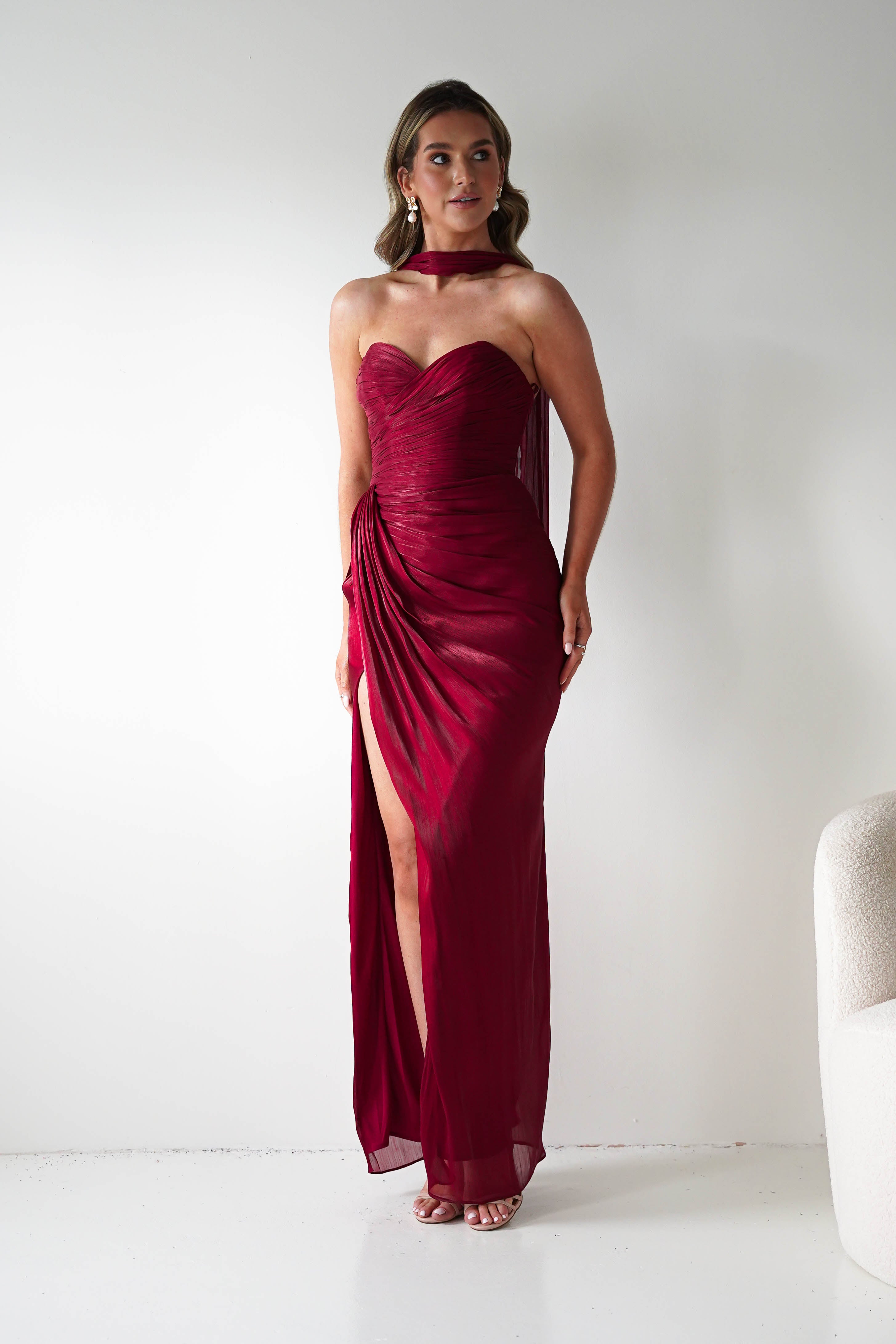 Oh Hello Clothing Women > Clothing > Dresses 1*DONE -CINDERALLA-CD411-BURGUNDY GOWN WITH MATCHING SCARF