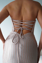 Oh Hello Clothing Women > Clothing > Dresses 1*DONE - Cinderalla-CK918- Champagne Beaded Strapless Gown with Thigh-High Slit