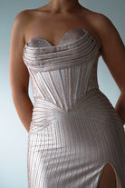 Oh Hello Clothing Women > Clothing > Dresses 1*DONE - Cinderalla-CK918- Champagne Beaded Strapless Gown with Thigh-High Slit