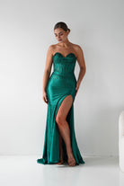 Oh Hello Clothing Women > Clothing > Dresses 1*DONE - Cinderalla-CK918-EMERALD Beaded Strapless Gown with Thigh-High Slit (Copy) (Copy)