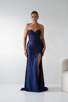 Oh Hello Clothing Women > Clothing > Dresses 1*DONE - Cinderalla-CK918- NAVY Beaded Strapless Gown with Thigh-High Slit (Copy)