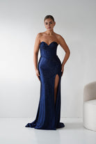 Oh Hello Clothing Women > Clothing > Dresses 1*DONE - Cinderalla-CK918- NAVY Beaded Strapless Gown with Thigh-High Slit (Copy)