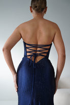 Oh Hello Clothing Women > Clothing > Dresses 1*DONE - Cinderalla-CK918- NAVY Beaded Strapless Gown with Thigh-High Slit (Copy)