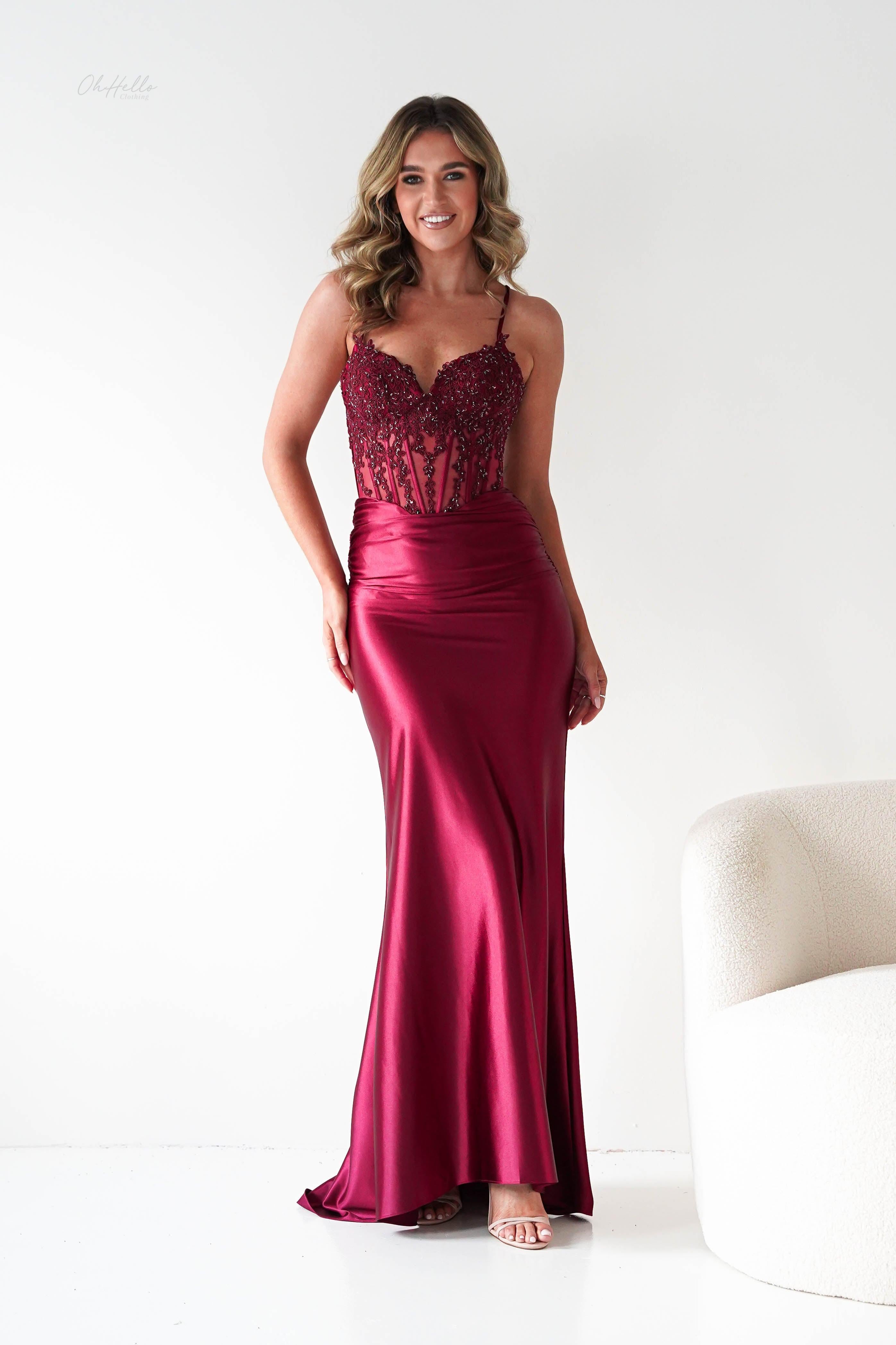 Oh Hello Clothing Dresses 1*DONE - Cinderalla- Embellished Corset Evening Gown x4 colours- Burgundy