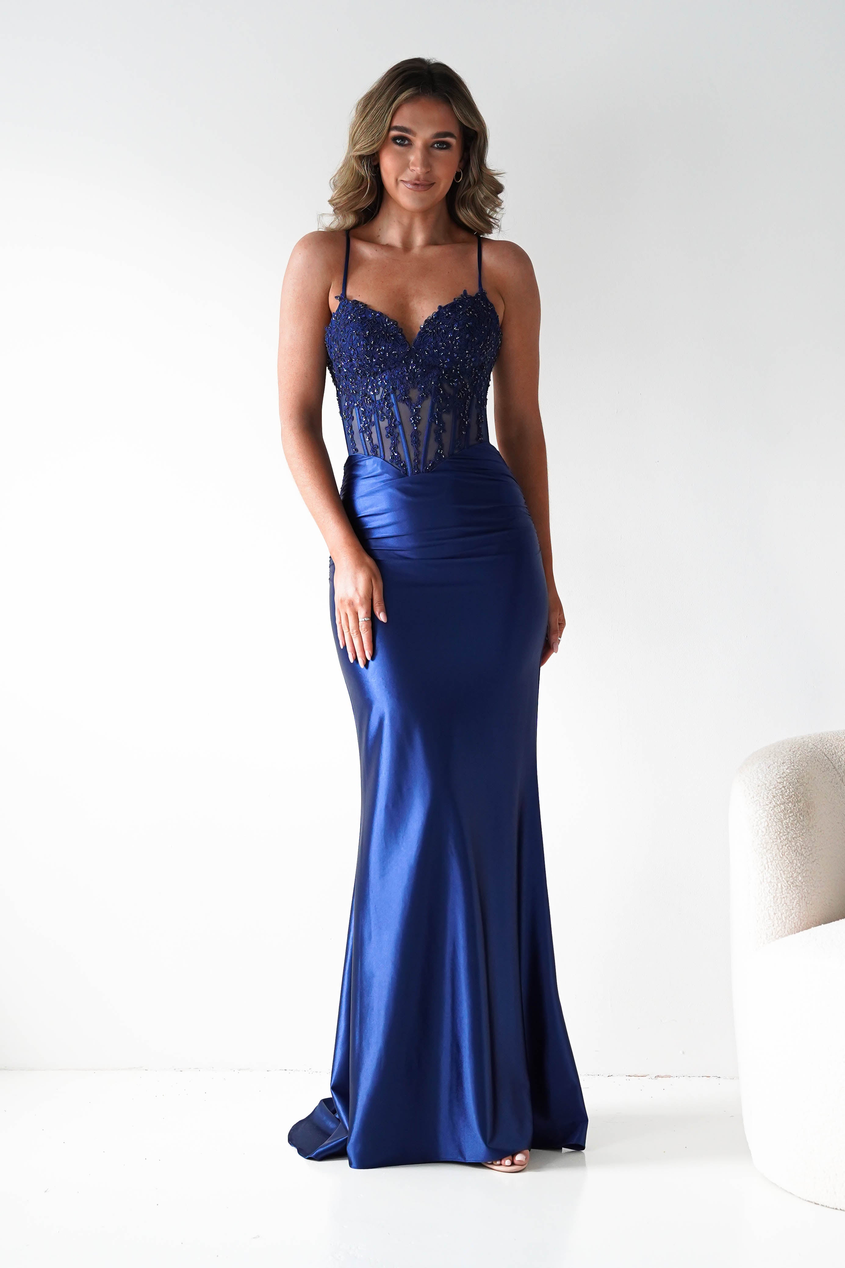 Oh Hello Clothing Dresses 1*DONE - Cinderalla- Embellished Corset Evening Gown x4 colours- NAVY