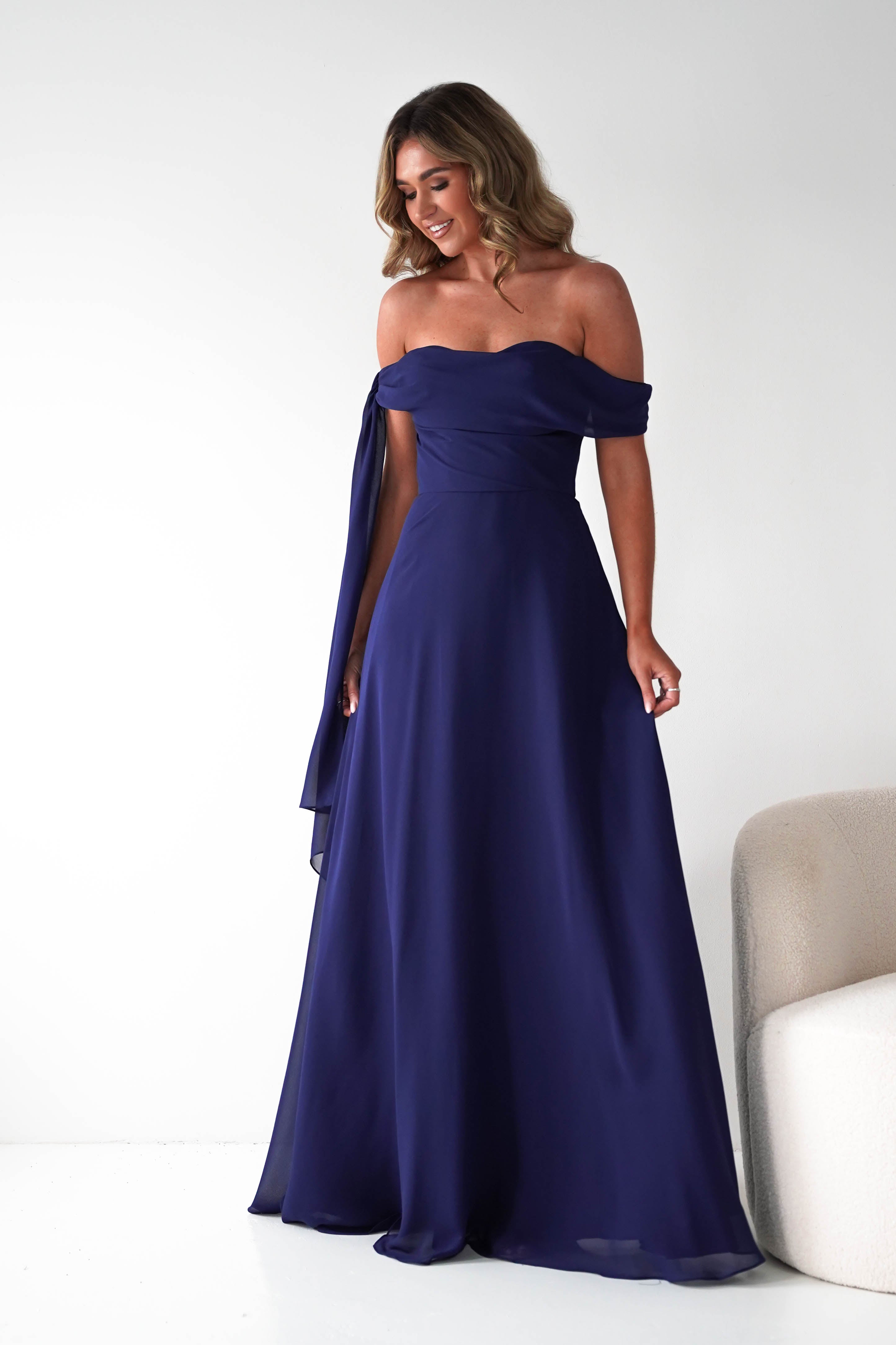 Oh Hello Clothing Dresses 1*DONE -CINDERALLA-NAVY DRESS DRAPE DSEIGN ON ONE SIDE- T716 (Copy)