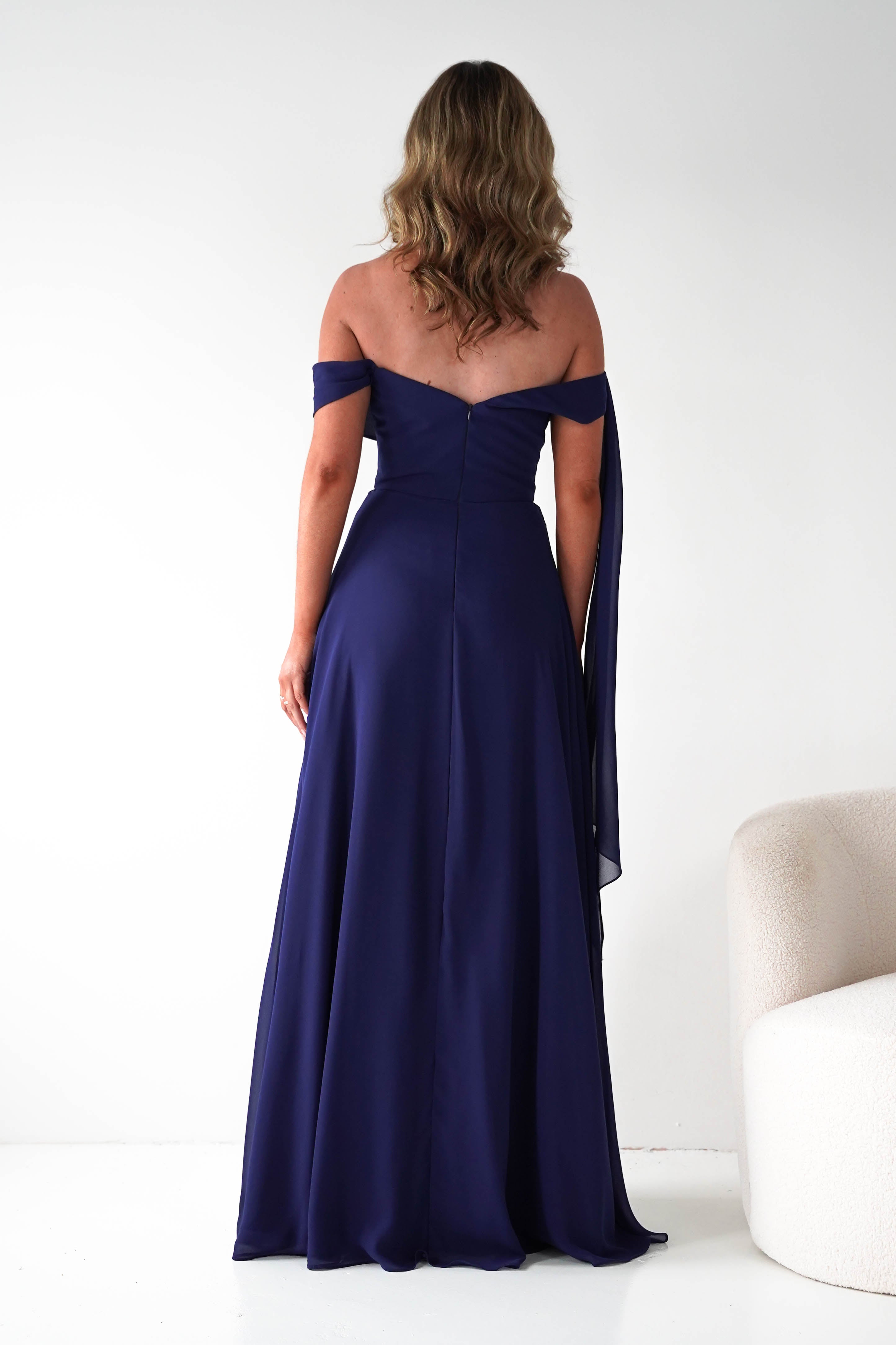Oh Hello Clothing Dresses 1*DONE -CINDERALLA-NAVY DRESS DRAPE DSEIGN ON ONE SIDE- T716 (Copy)