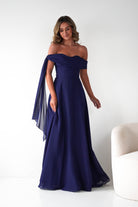 Oh Hello Clothing Dresses 1*DONE -CINDERALLA-NAVY DRESS DRAPE DSEIGN ON ONE SIDE- T716 (Copy)