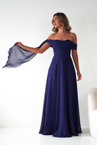 Oh Hello Clothing Dresses 1*DONE -CINDERALLA-NAVY DRESS DRAPE DSEIGN ON ONE SIDE- T716 (Copy)