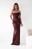 Oh Hello Clothing Dresses 1*DONE - CINDERALLA- One-Shoulder Draped Evening Gown- Brown