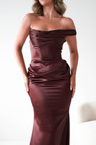 Oh Hello Clothing Dresses 1*DONE - CINDERALLA- One-Shoulder Draped Evening Gown- Brown