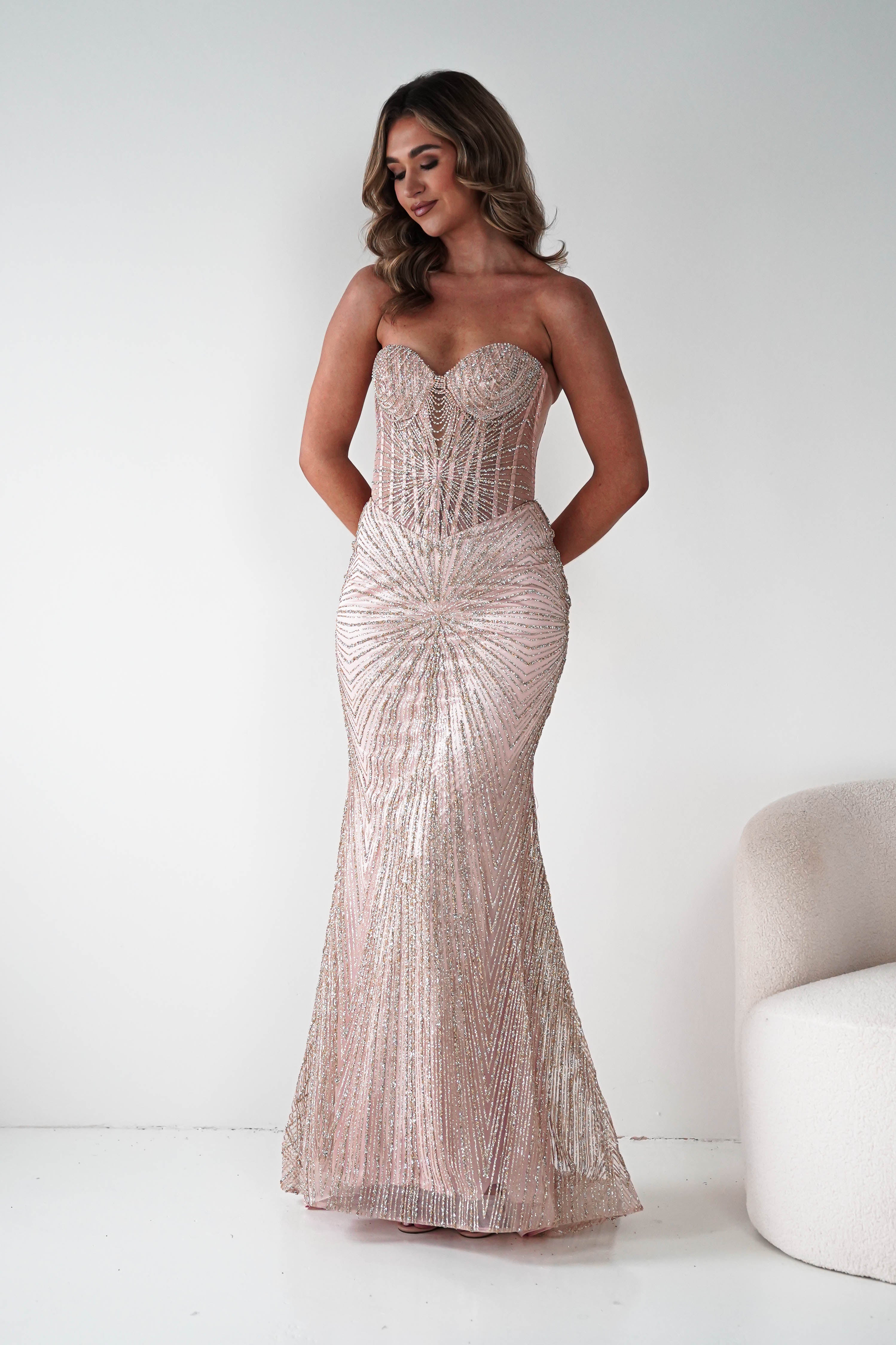 Oh Hello Clothing Dresses 1*DONE -Cinderalla- Rose gold-  Beaded Corset Gown