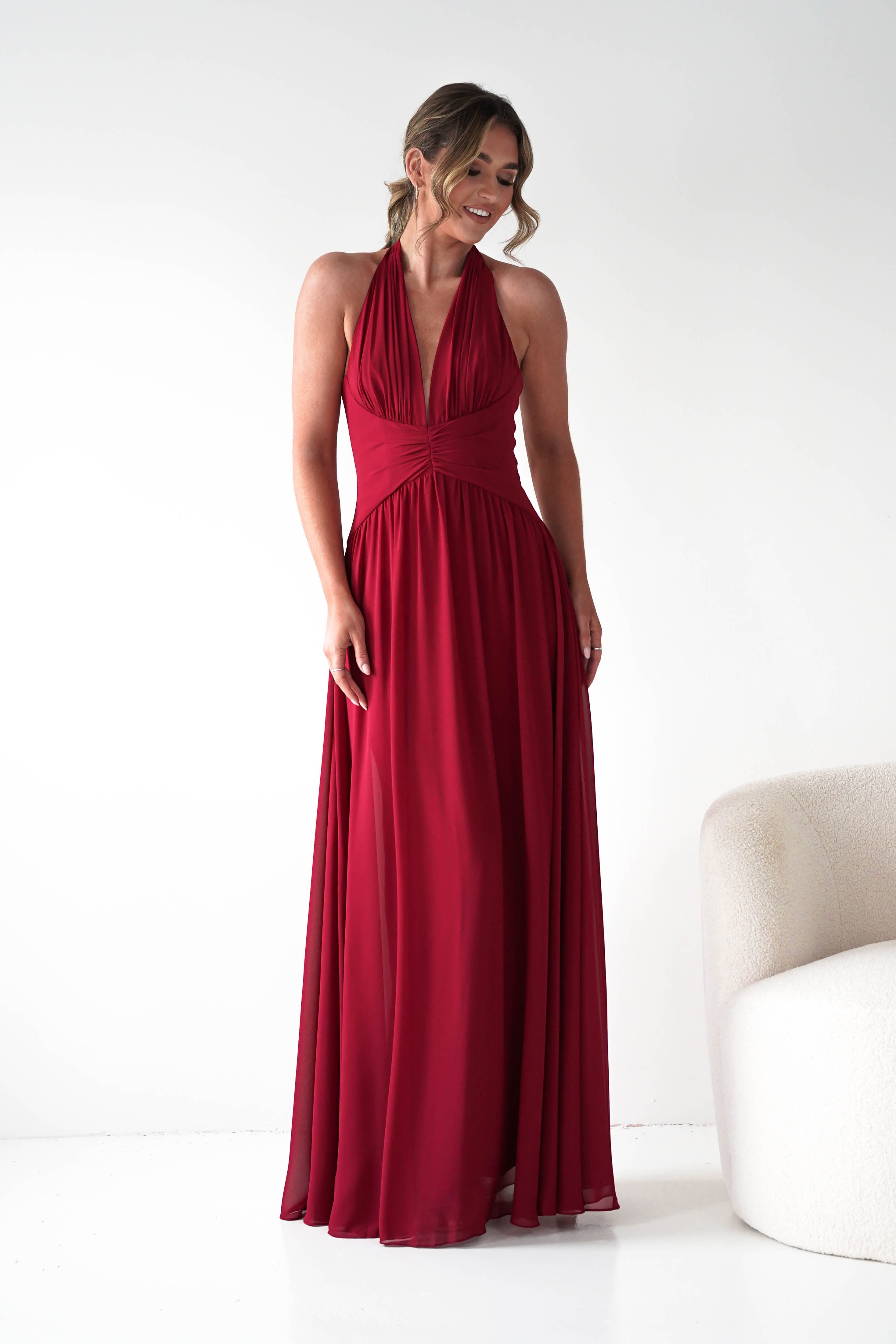 Oh Hello Clothing Dresses 1*DONE -CINDERALLA-T715 BURGUNDY FLOWY DRESS (Copy)