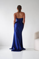 Oh Hello Clothing Women > Clothing > Dresses 1*DONE - Cinderalla-t723-Strapless Satin Maxi Dress with Side Slit in Navy