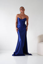 Oh Hello Clothing Women > Clothing > Dresses 1*DONE - Cinderalla-t723-Strapless Satin Maxi Dress with Side Slit in Navy