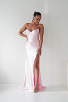 Oh Hello Clothing Women > Clothing > Dresses 1*DONE - Cinderalla-t723-Strapless Satin Maxi Dress with Side Slit in pink Copy)