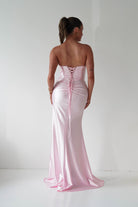 Oh Hello Clothing Women > Clothing > Dresses 1*DONE - Cinderalla-t723-Strapless Satin Maxi Dress with Side Slit in pink Copy)