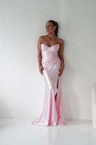 Oh Hello Clothing Women > Clothing > Dresses 1*DONE - Cinderalla-t723-Strapless Satin Maxi Dress with Side Slit in pink Copy)