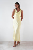 Thea Mesh Midriff Soft Satin Maxi Dress Yellow | Wedding Guest Dress | Maxi | Satin | Oh Hello Clothing