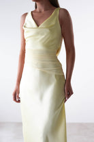 Thea Mesh Midriff Soft Satin Maxi Dress Yellow | Wedding Guest Dress | Maxi | Satin | Oh Hello Clothing