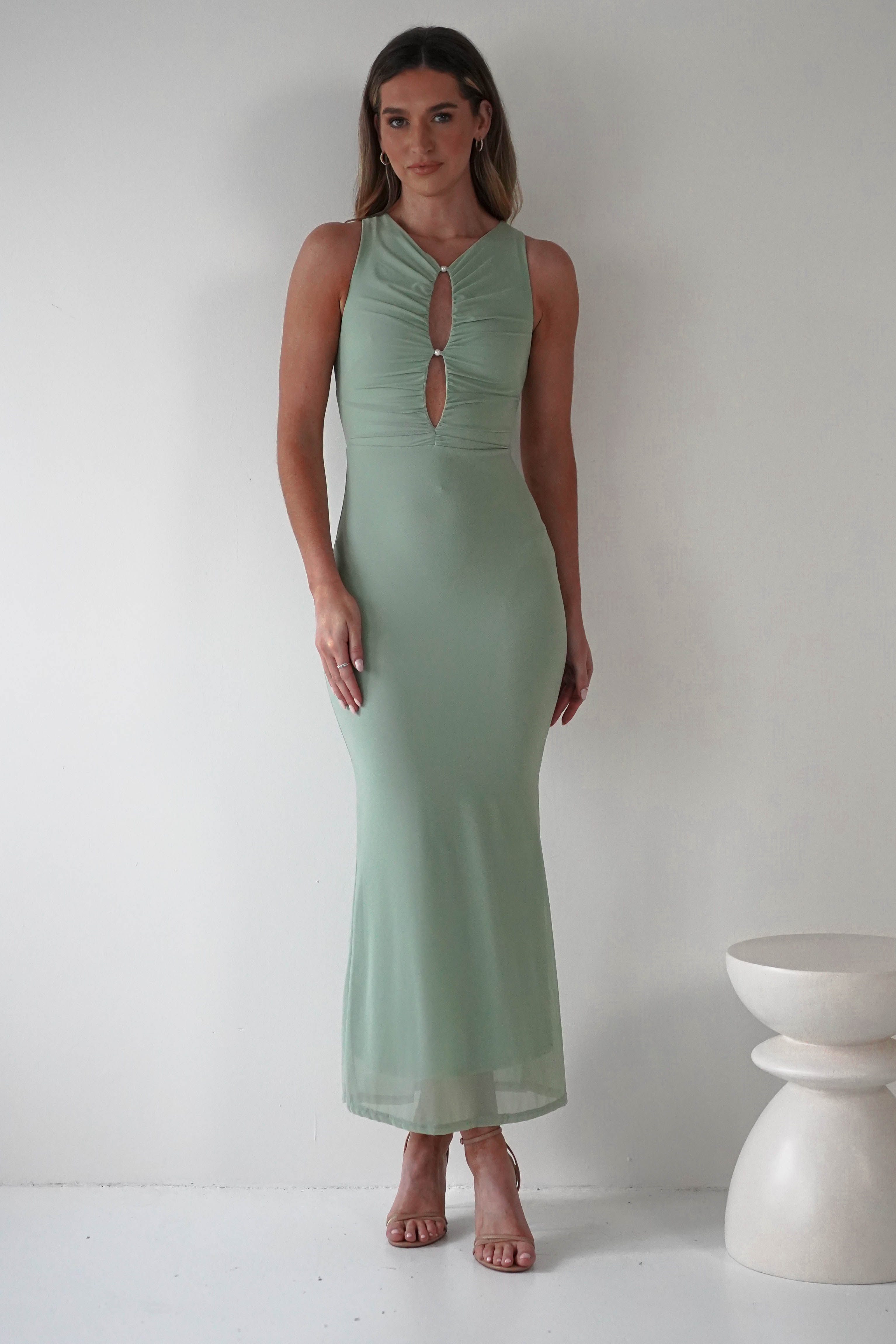 Hallie Mesh Bodycon Maxi Dress Sage | Wedding Guest Dress | Bodycon | Maxi | Oh Hello Clothing