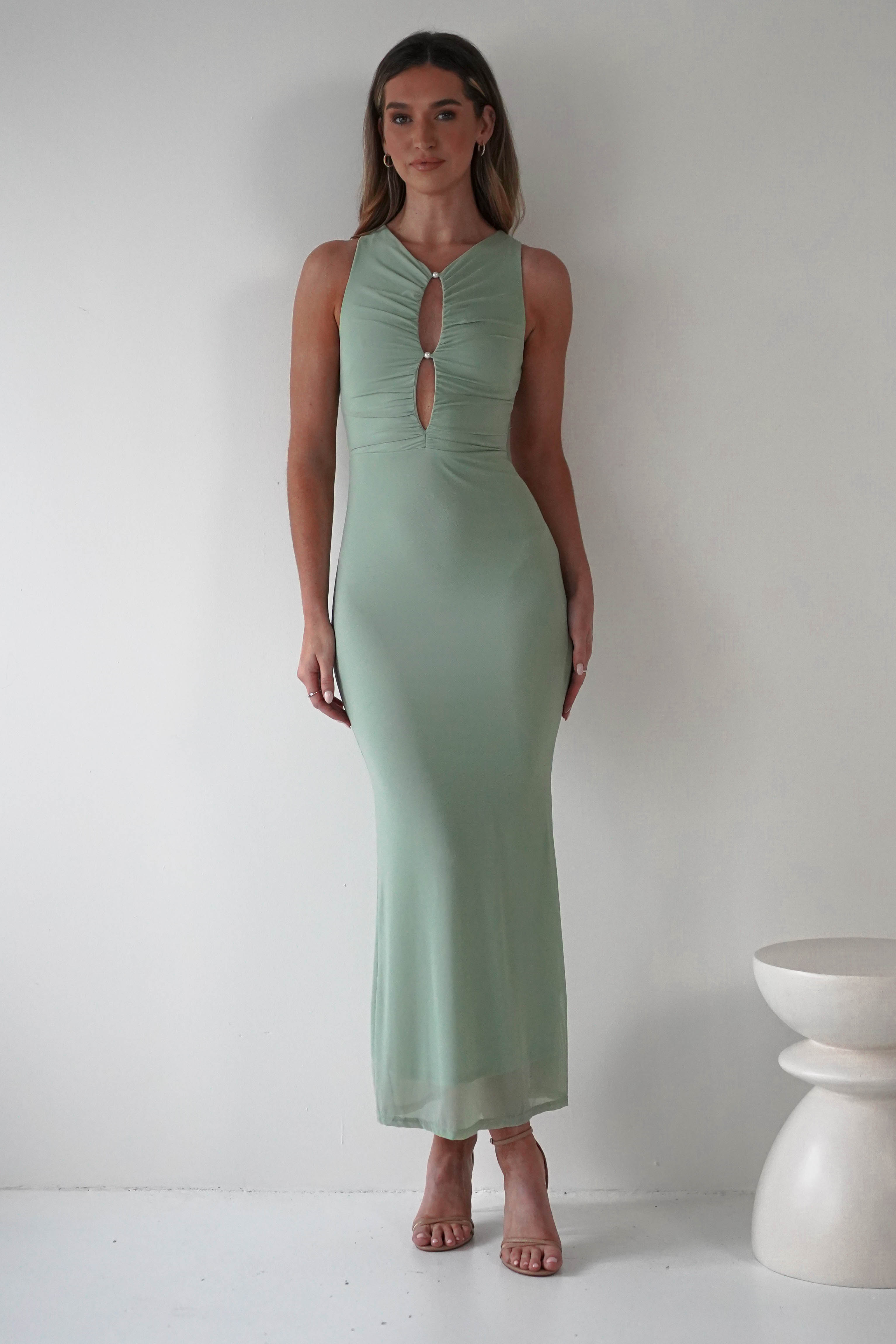 Hallie Mesh Bodycon Maxi Dress Sage | Wedding Guest Dress | Bodycon | Maxi | Oh Hello Clothing