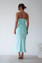 Oh Hello Clothing Women > Clothing > Dresses 1 *DONE CM67074F BLUE STRAPLESS SATIN MIDI EMBELLISHED BST