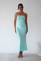 Oh Hello Clothing Women > Clothing > Dresses 1 *DONE CM67074F BLUE STRAPLESS SATIN MIDI EMBELLISHED BST
