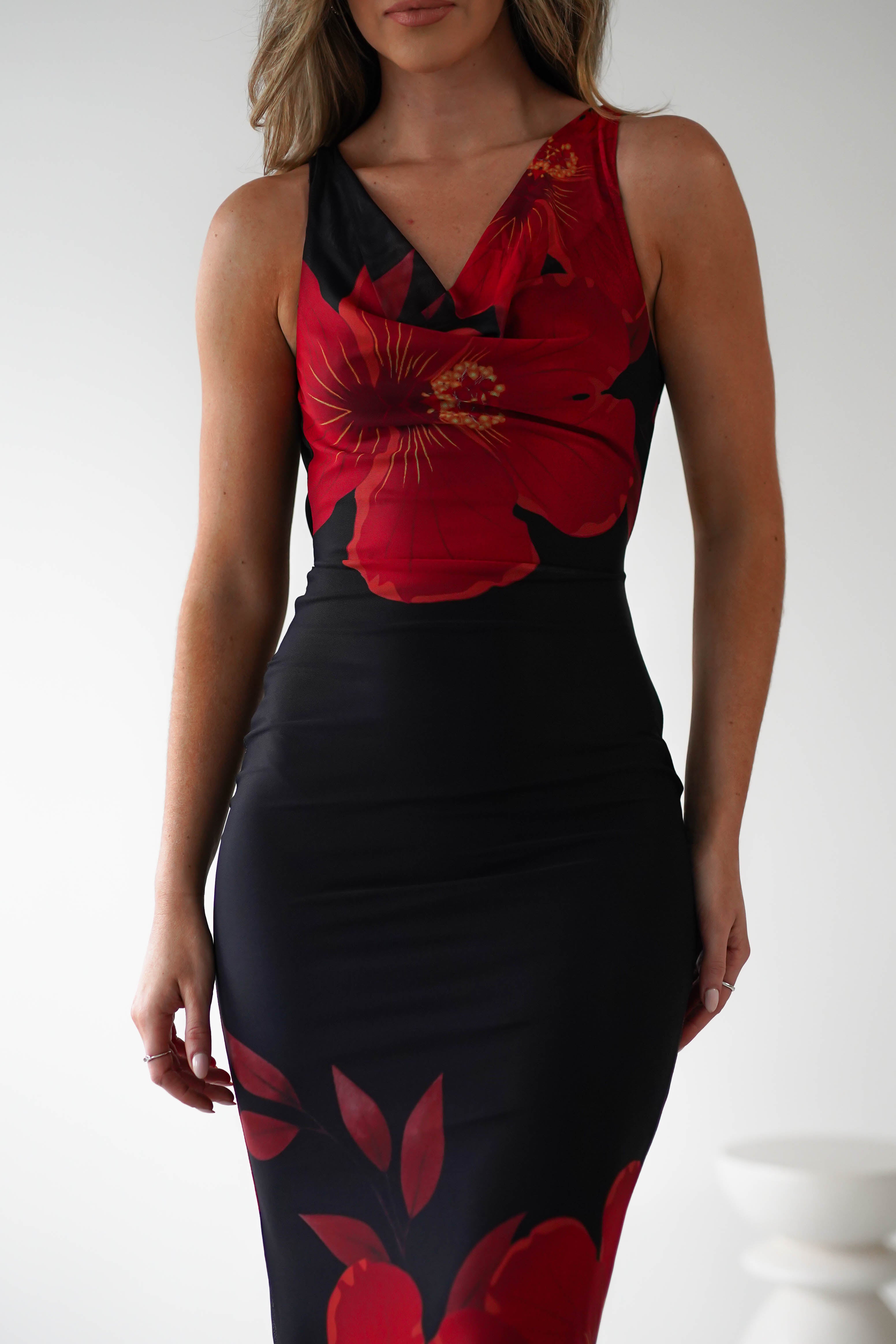 Meadow Mesh Maxi Dress Black/Red | Wedding Guest Dress | Maxi | Mesh | Oh Hello Clothing