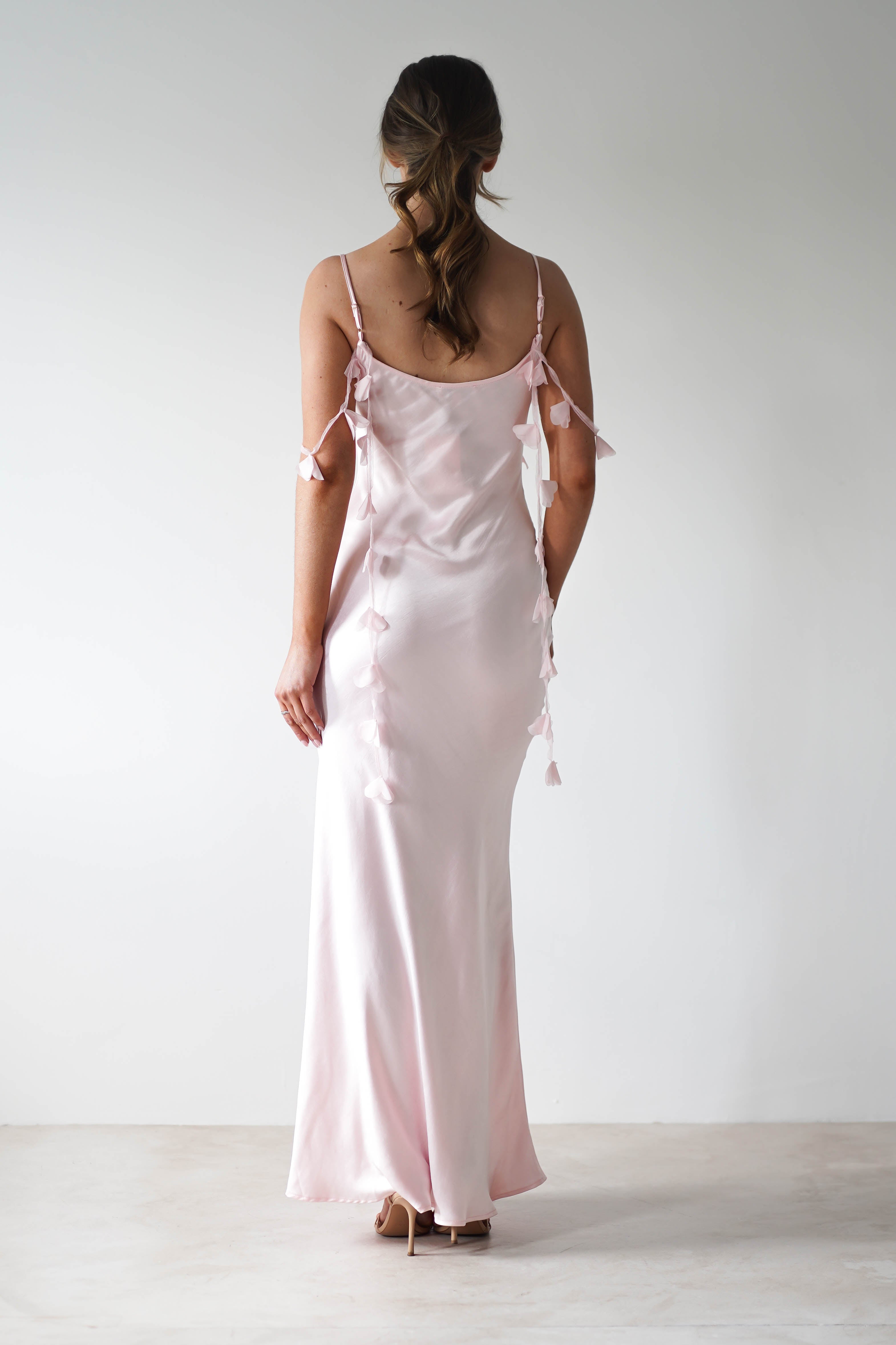 Daisy Cowl Neckline Satin Maxi Dress Light Pink | Wedding Guest Dress | Cowl Neck | Maxi | Oh Hello Clothing
