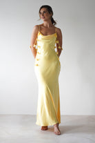 Daisy Cowl Neckline Satin Maxi Dress Yellow | Wedding Guest Dress | Cowl Neck | Maxi | Oh Hello Clothing