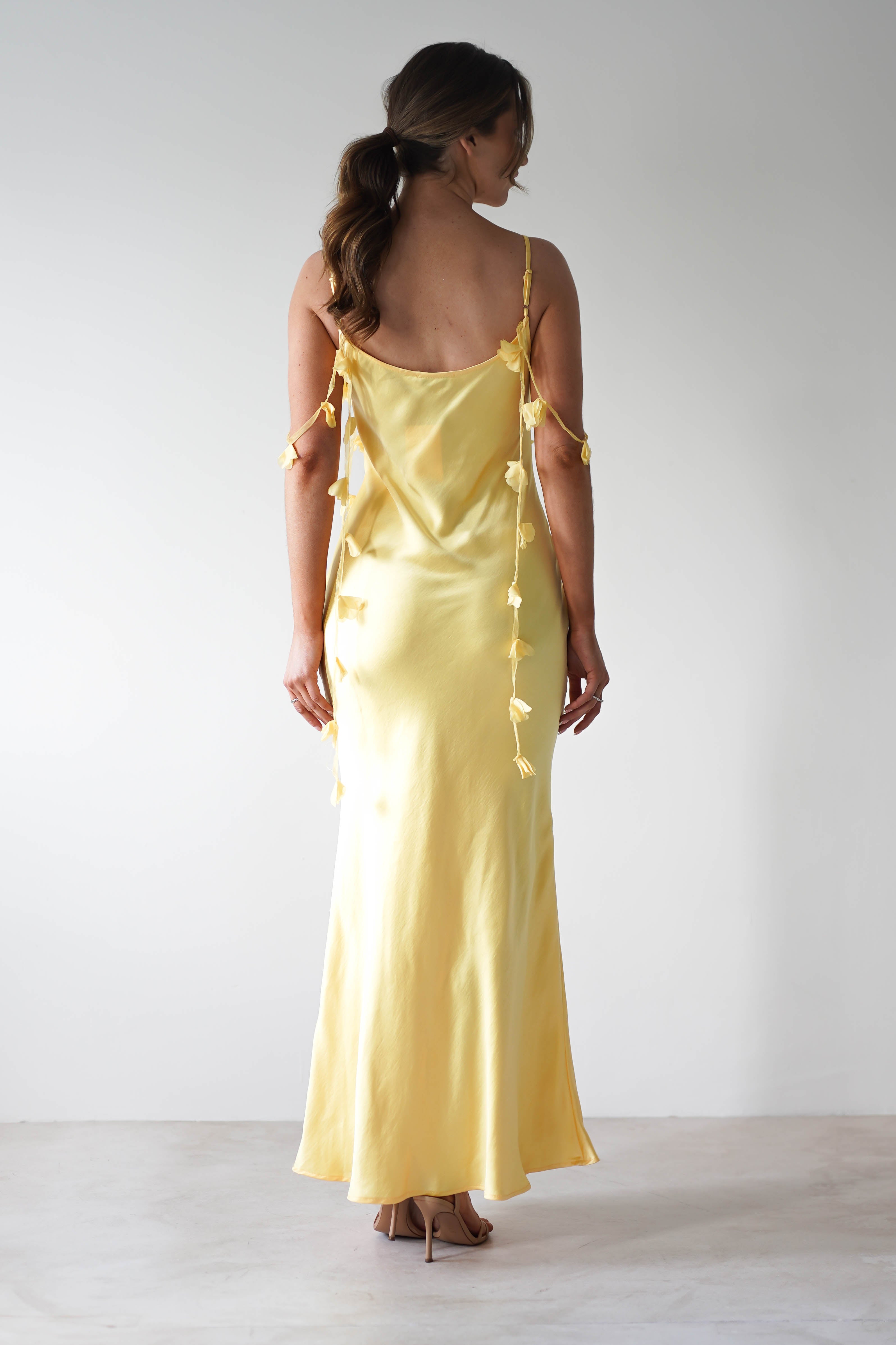 Daisy Cowl Neckline Satin Maxi Dress Yellow | Wedding Guest Dress | Cowl Neck | Maxi | Oh Hello Clothing