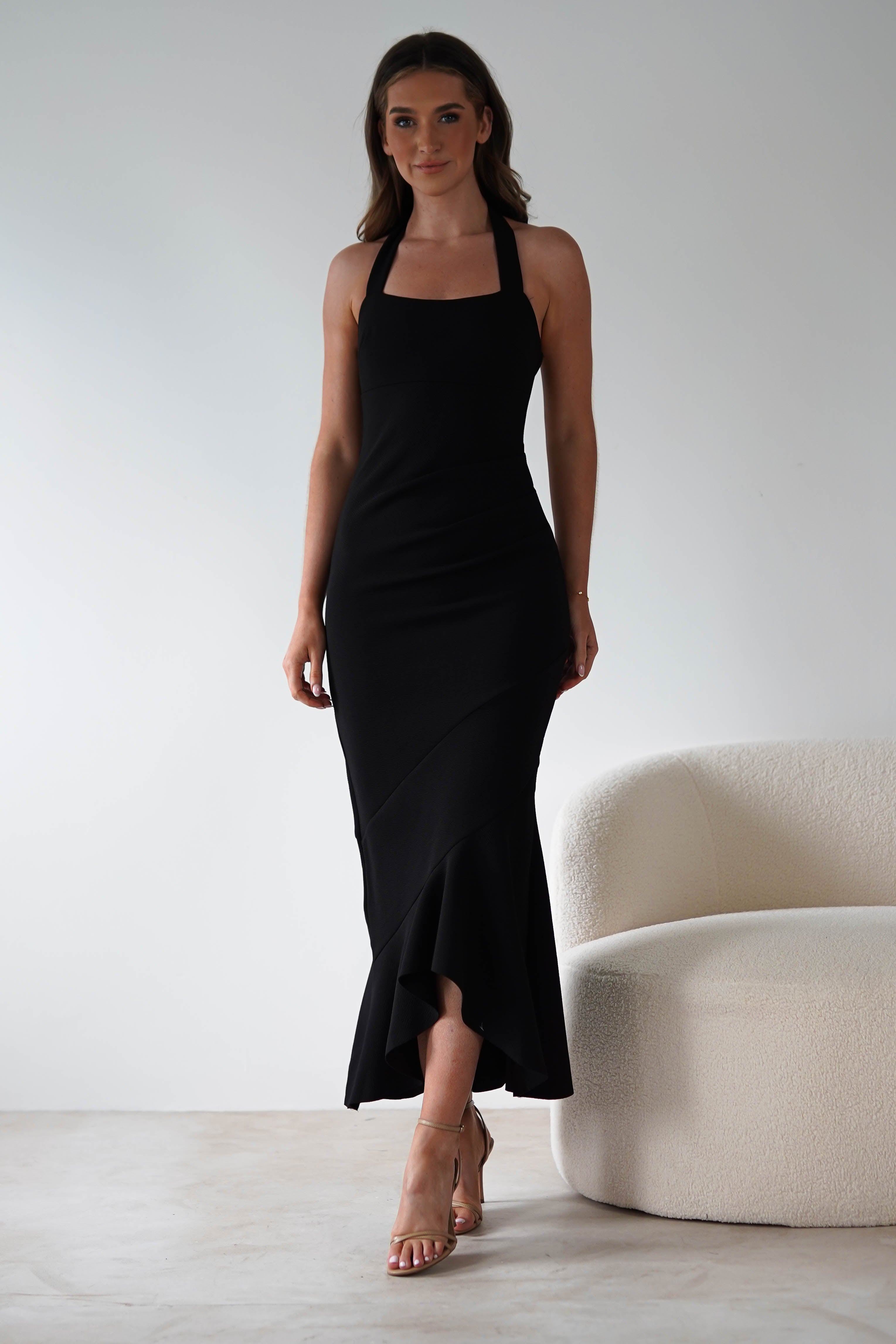 Damaris Textured Midi Dress Black | Wedding Guest Dress | Midi | Oh Hello Clothing