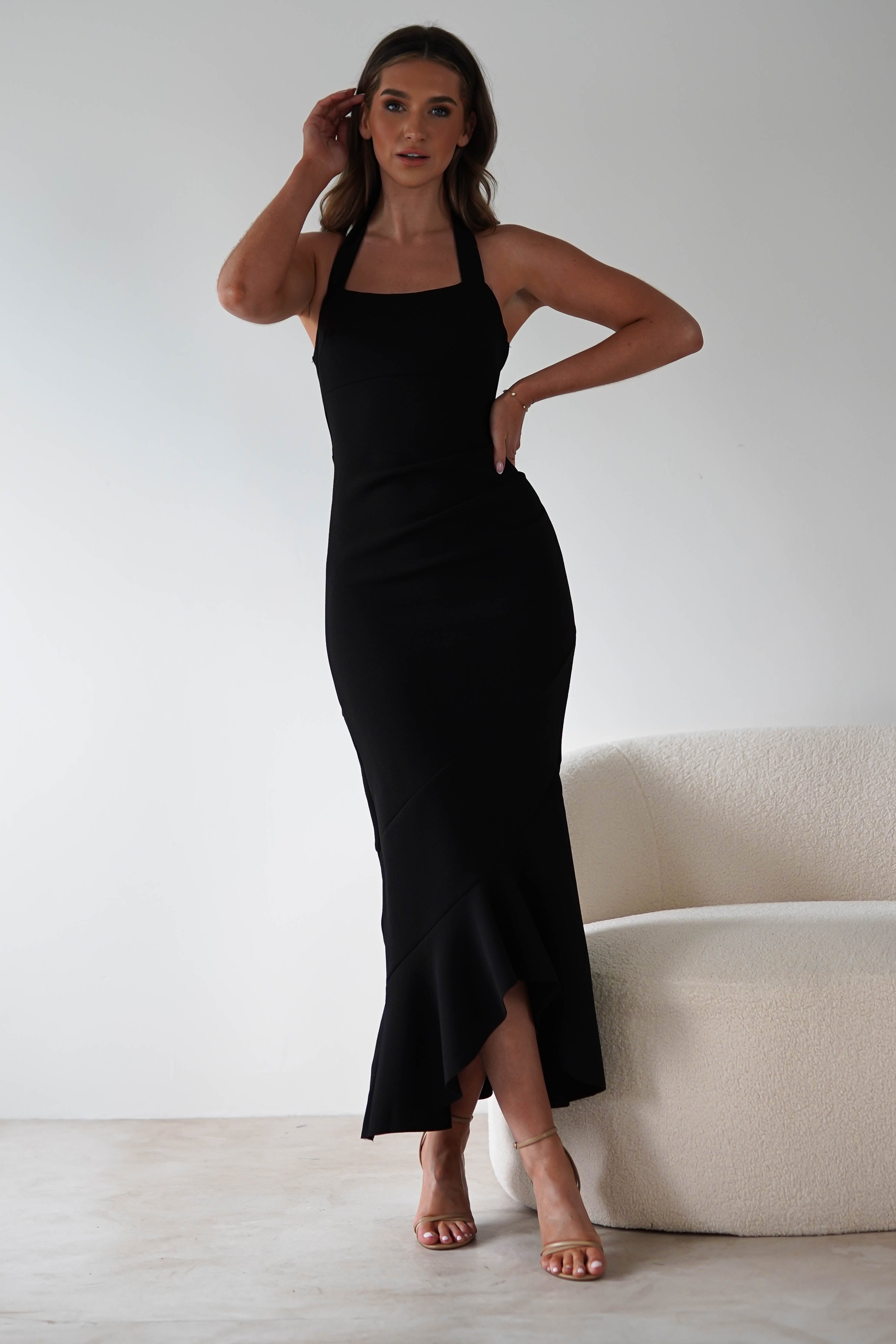 Damaris Textured Midi Dress Black | Wedding Guest Dress | Midi | Oh Hello Clothing