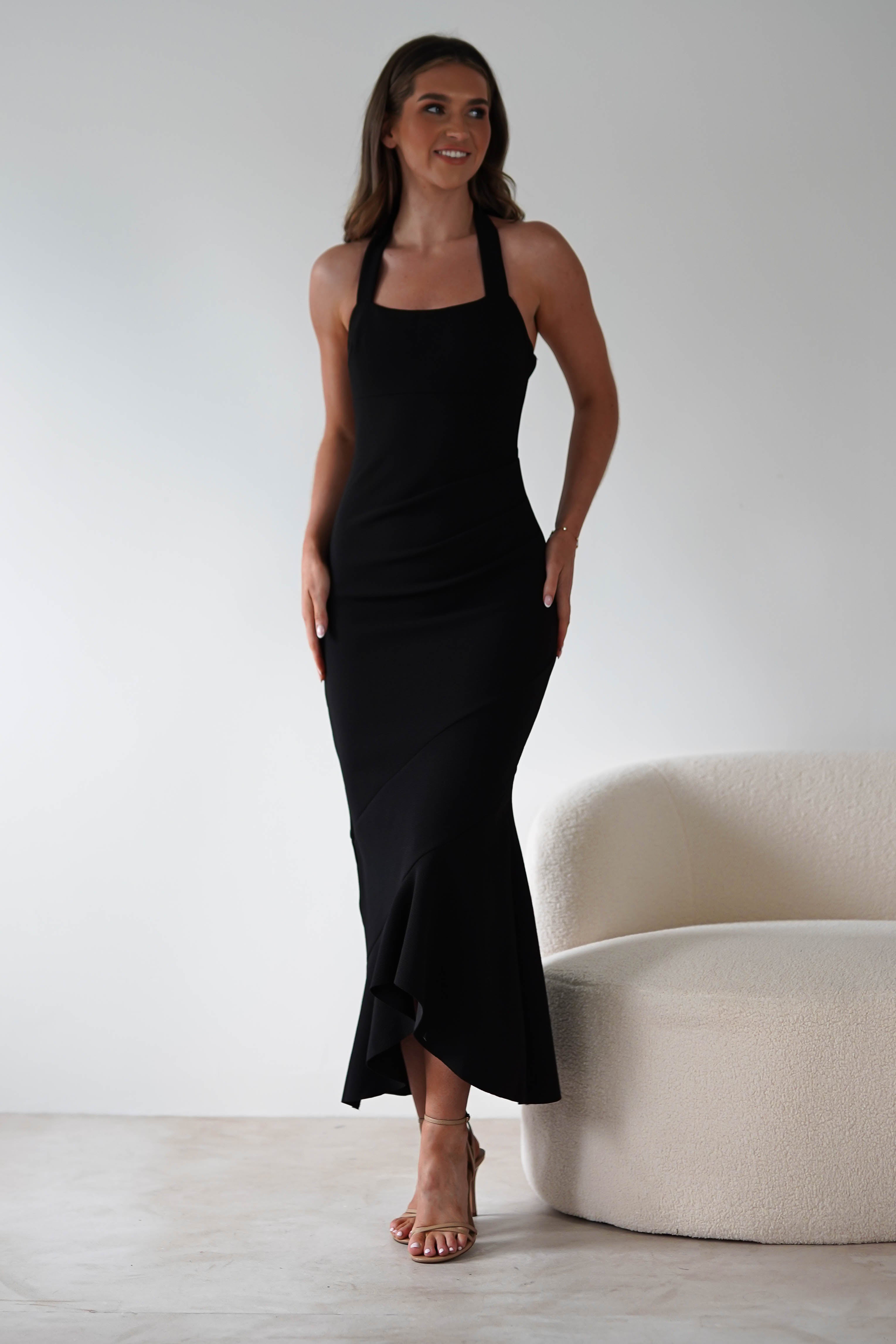 Damaris Textured Midi Dress Black | Wedding Guest Dress | Midi | Oh Hello Clothing